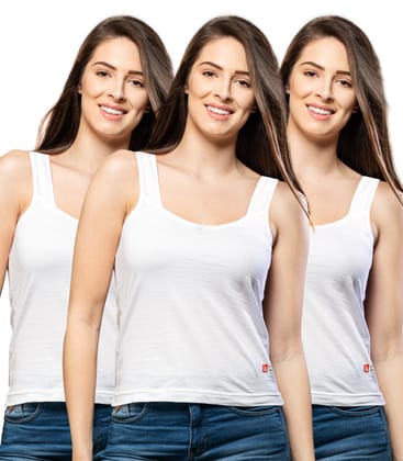 NRG Womens Cotton Assorted Colour Tank Top Half Slips ( Pack of 3 White - White - White ) L12 Camisole