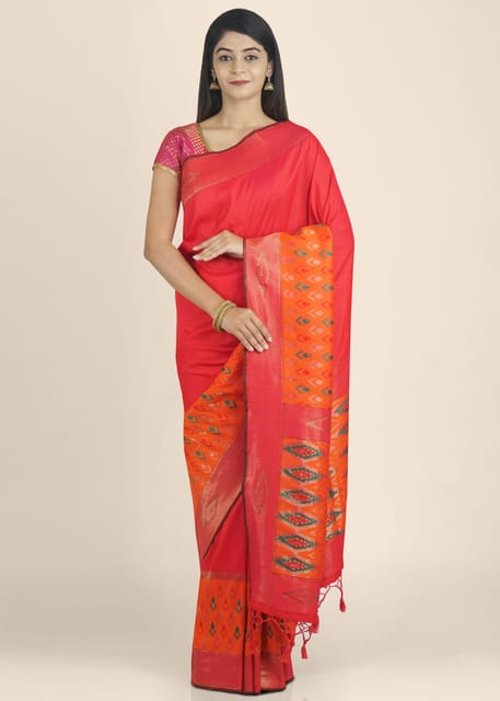 Circle Bootah Saree Red Dhaari Blouse Set - Red