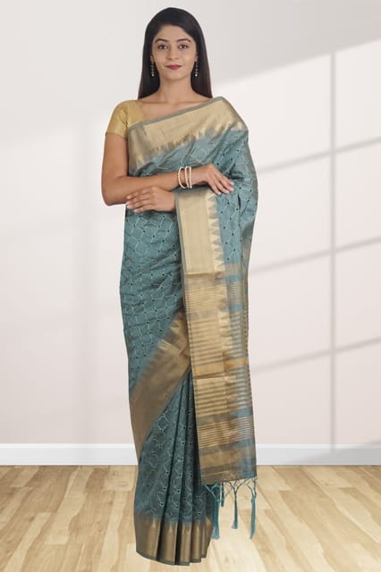 Shyla - Organic Beige Linen Saree | Linen World