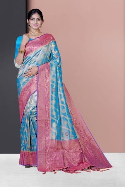 Buy Beautiful peacock blue cotton linen saree online - Karagiri