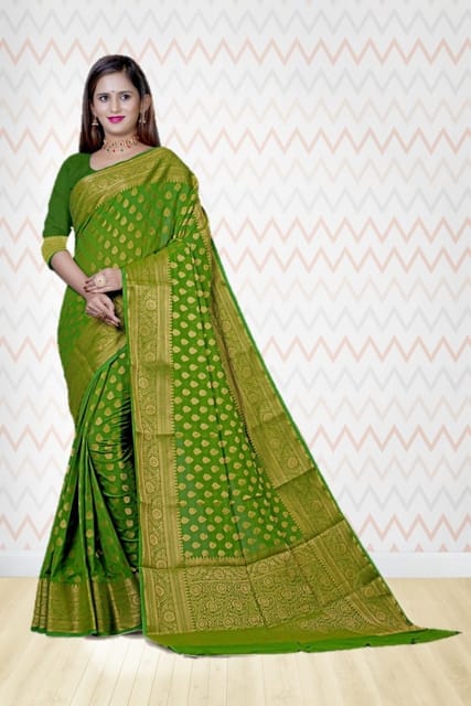 Hand Embroidered Georgette Saree in Dark Green : SEH4102