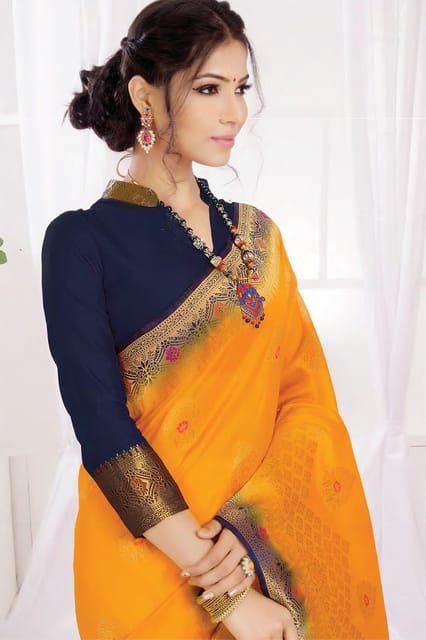 Yellow Soft Cotton Silk Saree