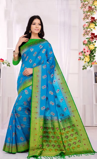 Blue And Rama Color Soft Silk Weaving Saree Festival And Function Wear Saree  - Taraj Collection Yf#16978, सॉफ्ट सिल्क साड़ी - Ozone Shield, Mumbai | ID:  2849612075373