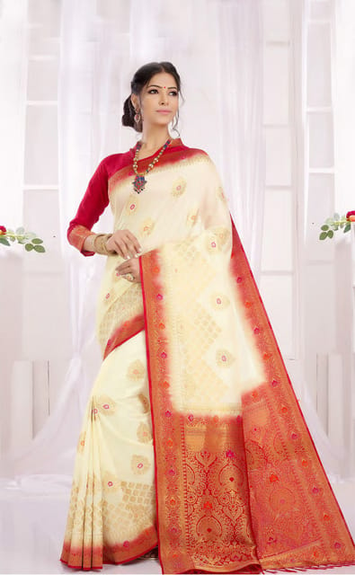 Priyanka White Soft Silk Saree – Zariknyaa