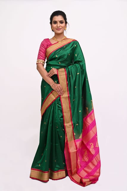 Bunawat 1005 Mora Piya Green Paithani Silk Print Saree