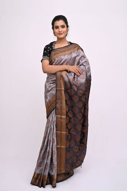 Buy PRAYAG SAREES Women's Solid Dola Silk 5.5 Meter Saree with Unstitched  0.8 Meter Blouse Piece-Festive-Party-Wedding (Light Grey) at Amazon.in