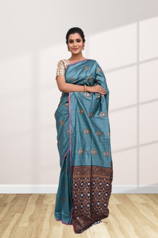 Moonstone Sky Blue Tussar Silk Saree – MySilkLove