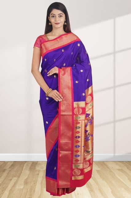 100% Pure Silk Meena Butti Paithani Saree - All Over Butti