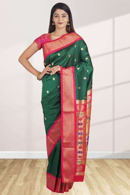 Deserving Dark Green Paithani Silk Saree With Classy Blouse Piece –  LajreeDesigner