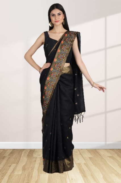 Black Banarasi Tussar Silk Saree – Vijayalakshmi Silks