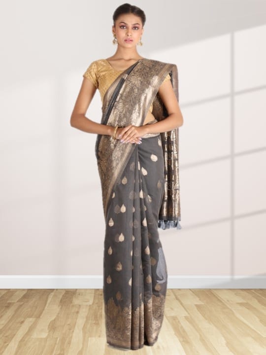 Manatee Grey Linen Saree – MySilkLove