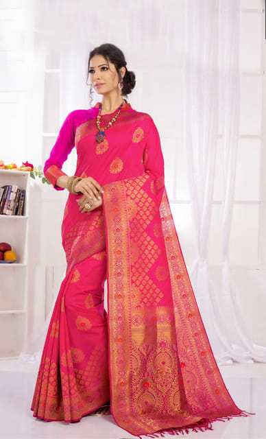 Baby Pink Soft Handloom Weaving Silk Saree With Tassles – Ranjvani