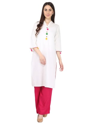 Boutique Ever Complete Set of White Rayon Kurta and Pink Color Rayon Palazzo kurti with plazo set for women