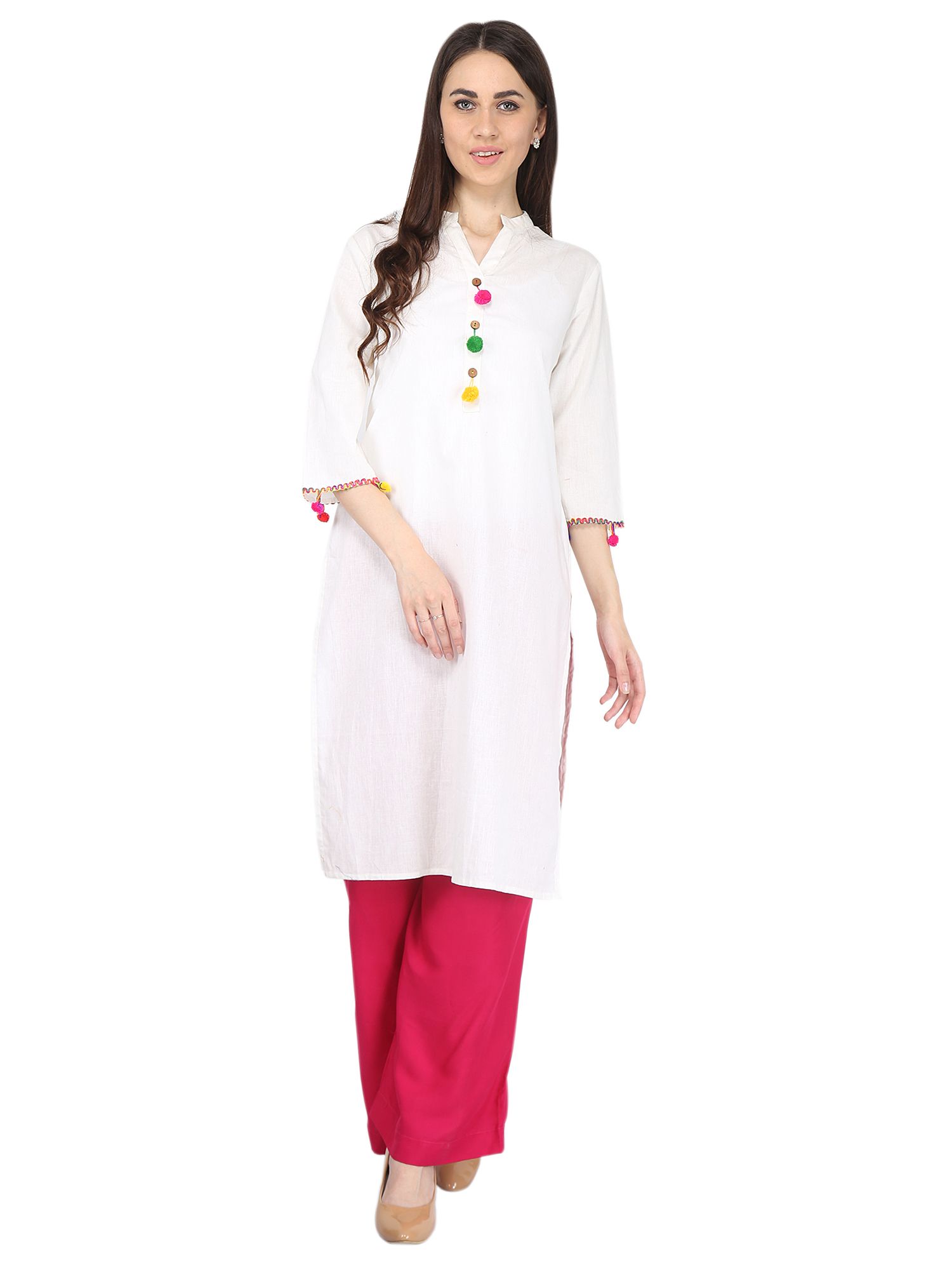 Boutique Ever Complete Set of White Rayon Kurta and Pink Color Rayon Palazzo kurti with plazo set for women