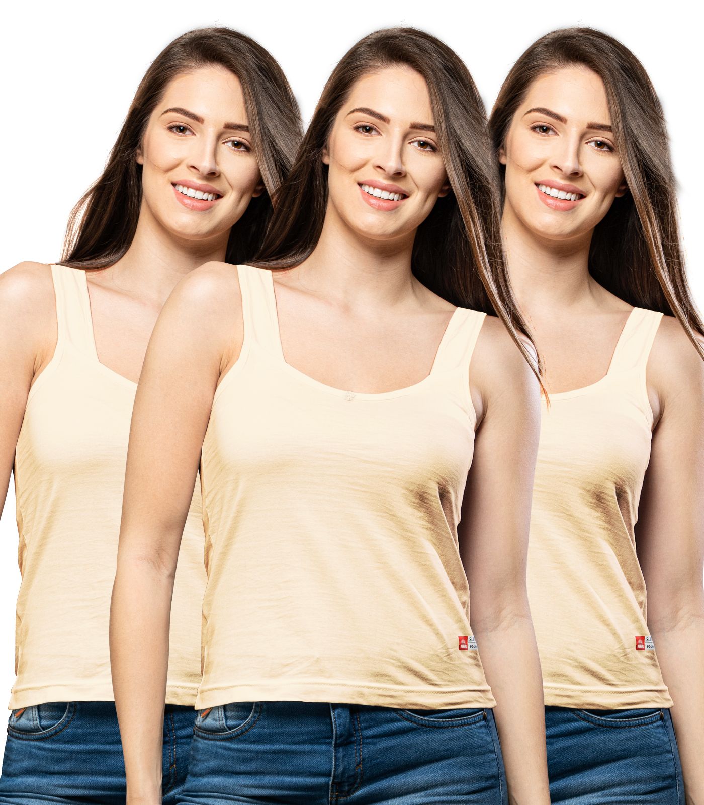 NRG Womens Cotton Assorted Colour Tank Top Half Slips ( Pack of 3 Skin - Skin - Skin ) L12 Camisole