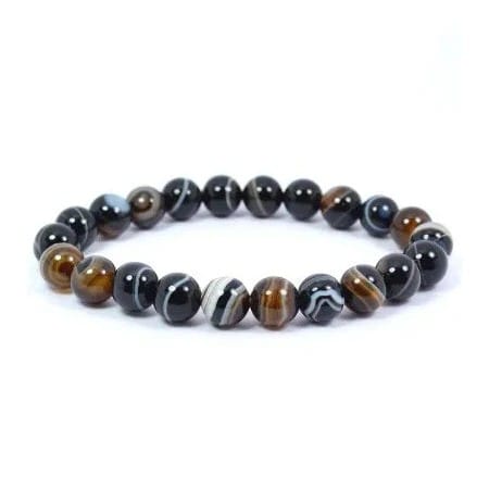 Ekdant Black Sulemani Hakik / Banded Agate Onyx Bracelet 6 MM Beads Natural Crystal Healing Bracelet Gamstone Jewellery Beaded Stone Bracelet For Men & Women