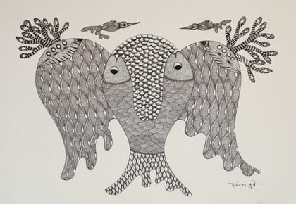 Tribes India Handmade Gond Paper Painting 1TPNGNDMP09200-02