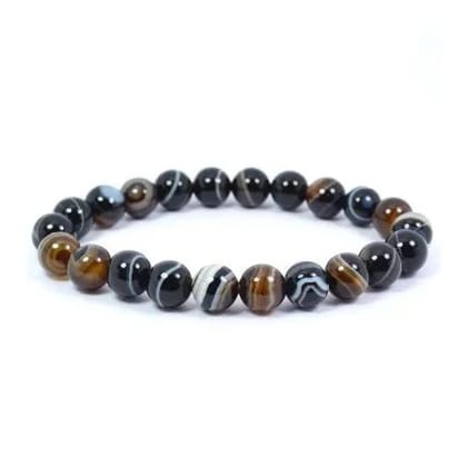 Ekdant Black Sulemani Hakik / Banded Agate Onyx Bracelet 8MM Beads Natural Crystal Healing Bracelet Gemstone Jewellery Beaded Stone Bracelet For Men & Women