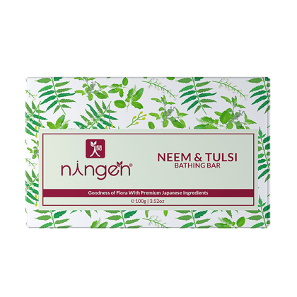 Ningen Neem and Tulsi Bathing Bar (Soap) I Handmade, Natural Ingredients, Paraben Free, Irritation Free I Antibacterial, Antifungal, Helps Reduce Acne I 100g