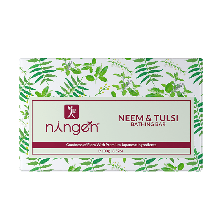 Ningen Neem and Tulsi Bathing Bar (Soap) I Handmade, Natural Ingredients, Paraben Free, Irritation Free I Antibacterial, Antifungal, Helps Reduce Acne I 100g