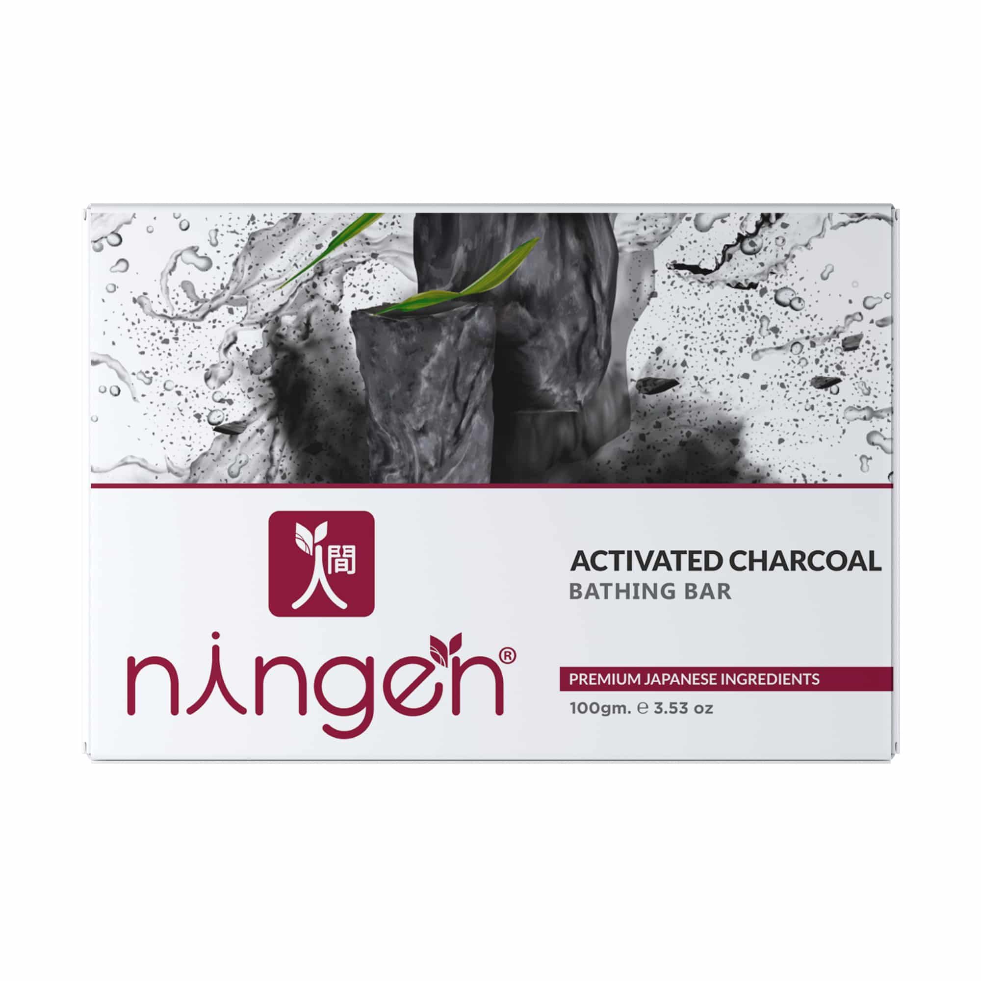 Ningen Activated Charcoal Bathing Bar (Soap) I Handmade, Natural Ingredients, Paraben Free, Dermatologically Tested I Removed Dirt, Toxins I 100g