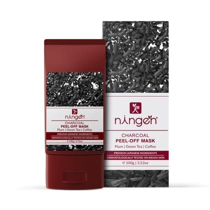 Ningen Charcoal Peel-Off Face Mask I Goodness of Plum, Green Tea, Coffee Extracts I Irritation Free, Paraben Free I Removes Dirt, Toxins and Impurities I 100g