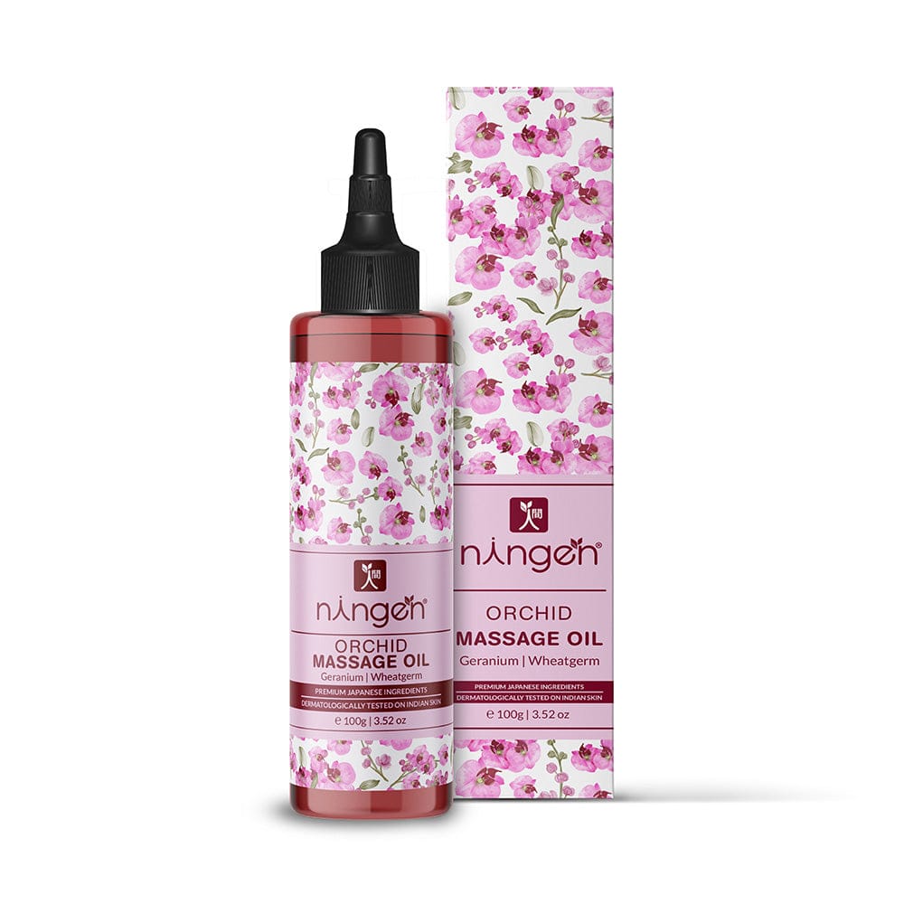 Ningen Orchid Massage Oil I Enriched with Geranium, Wheatgerm I Dermatologically Tested, Paraben Free I Relieve Stress and Restore Youth I 100g