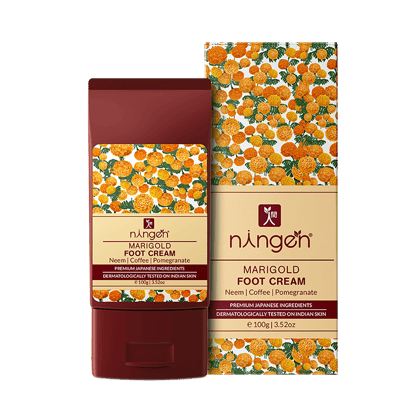 Ningen Marigold Foot Cream I Infused with Neem, Coffee and Pomegranate Extracts I Dermatologically Tested, Paraben Free I Softens, Repairs and Heals Ultra Dry Skin and Cracked Heels I 100g