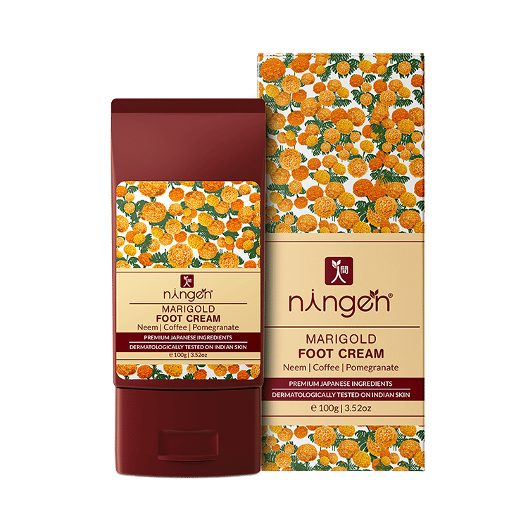 Ningen Marigold Foot Cream I Infused with Neem, Coffee and Pomegranate Extracts I Dermatologically Tested, Paraben Free I Softens, Repairs and Heals Ultra Dry Skin and Cracked Heels I 100g