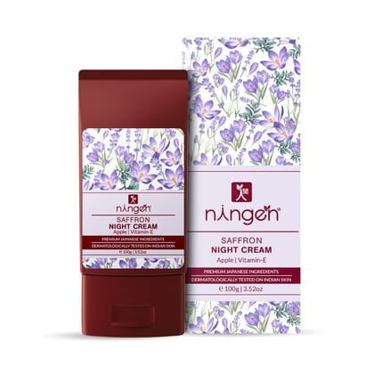 Ningen Saffron Night Cream I Dermatologically Tested, Paraben Free I Goodness of Apple, Saffron and Vitamin-E I 100g