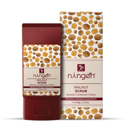 Ningen Walnut Face Scrub I Enriched with Almond, Green Cardamom and Peach I Irritation Free, Paraben Free I Moisturizes, Exfoliates and Removes Tan/Blemishes I 100g