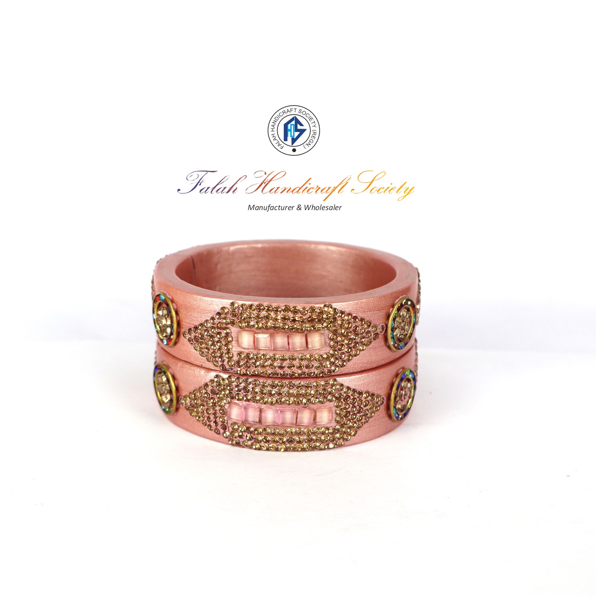 Crystal Work Rajasthani Lac Bangles - Peach (piece 2) FHS