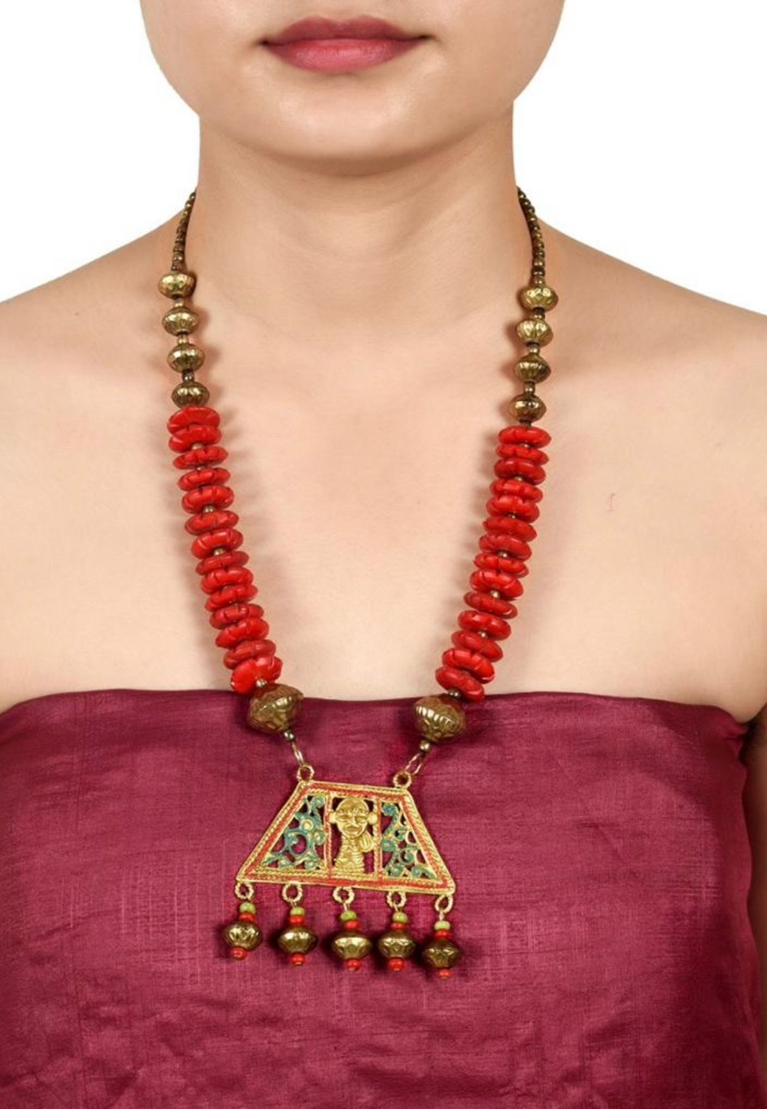 Dhora Tribal Trinity Handcrafted Dhokra Necklace (1TMTNCKCG04476)