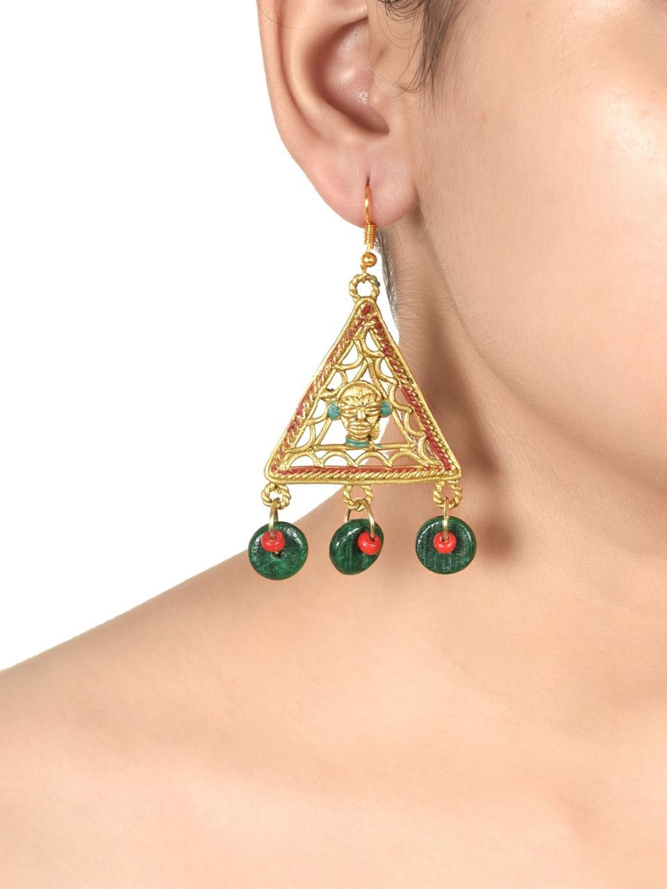 Empress Handcrafted Tribal Dhokra Earrings Maroon (1TMTEARCG01193)