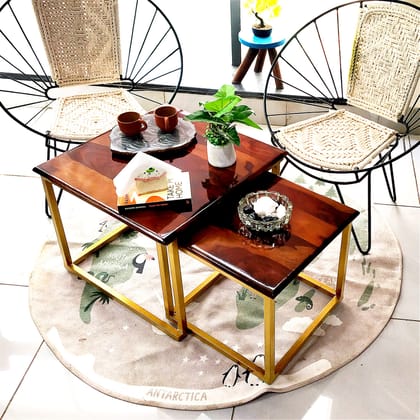 Artlivo Sheesham Solid Wood Nested Coffee Table - Set of 2 Square in (22 & 17 Inches) Dia