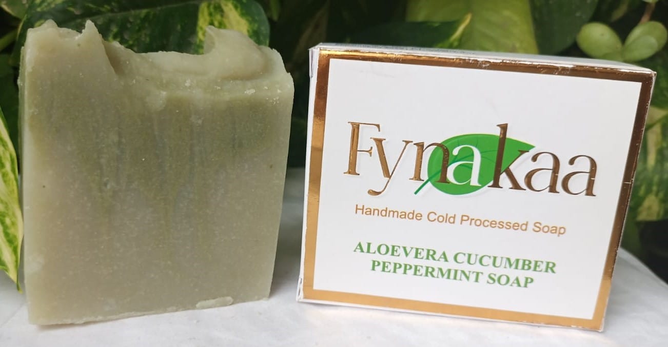 Fynakaa Aloevera Cucumber Peppermint Cold Processed Handmade Natural Organic Premium luxury Soap for refreshing bath and aromatic spa experience