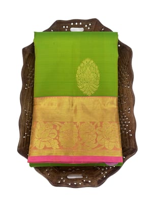 Light Green with Pink Color Pure Kanjivaram Silk Saree