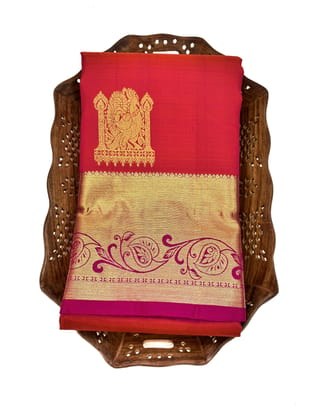 Pink Color Beautiful Peacock Butta Pure Kanjivaram Silk Saree