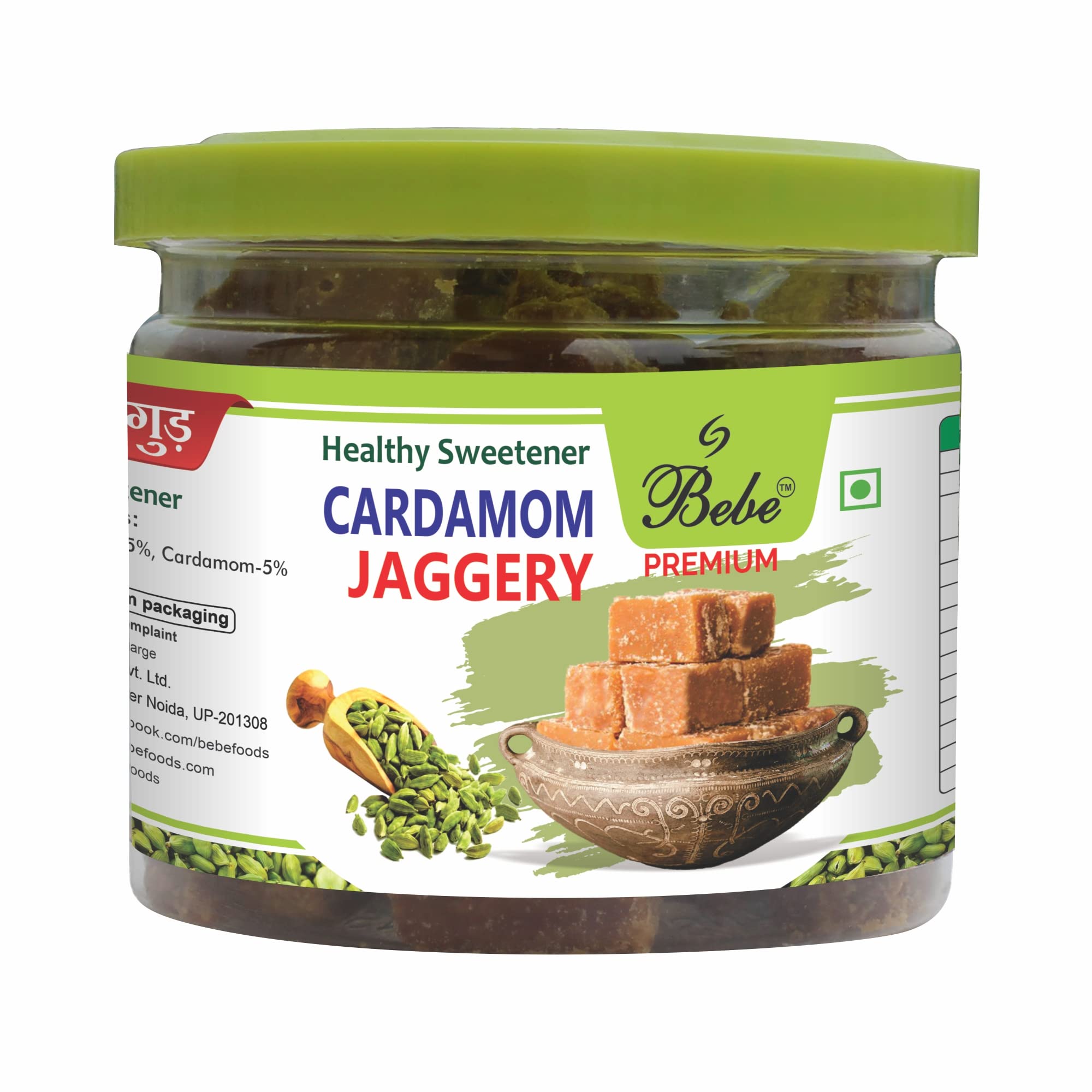 BEBE Premium Cardamom/Elachi Jaggery 400g (Pack of 2Pcs)