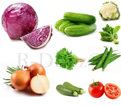 Combo of 9 Vegetables Seeds - Cabbage Red, Onion Waran, Cucumber, Coriander, Zucchini, Cauliflower, Spinach Palak, Sponge Gourd, Tomato MC6.1