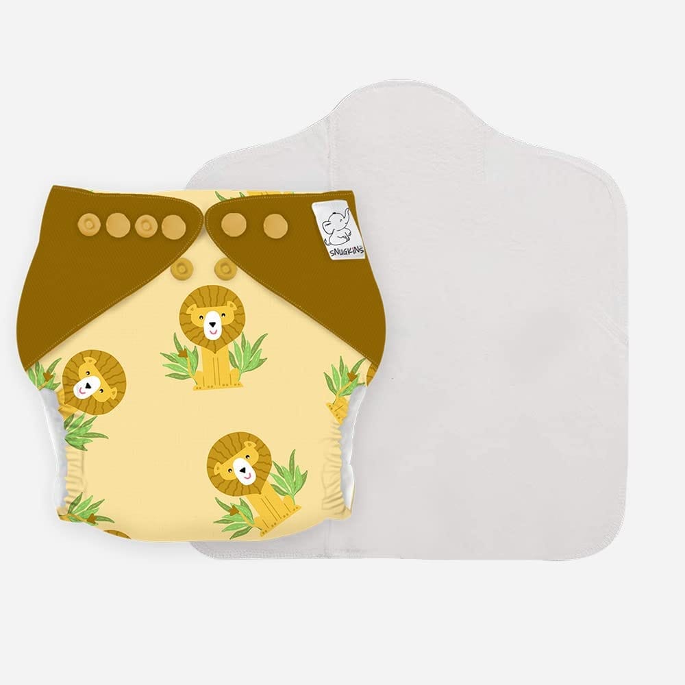 Snugkins -New Age Reusable, Waterproof & Washable Cloth Diapers for Babies (0-2 years).Contains 1 Diaper, 1 Wet-Free Organic Cotton Pad. Fits 5kg - 14kg babies - LIONHEARTED