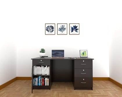 Modern Engineered Wood Office Desk; Study Desk(Walnut Finish,Black)