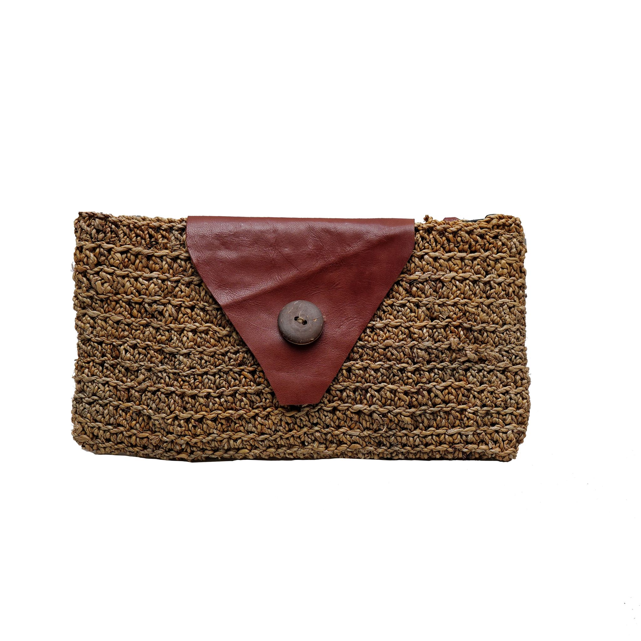 hand purse - banana skin - brown flower motif - large – Vested Interest  Trading