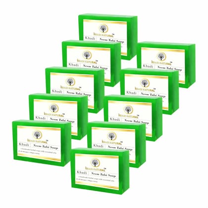 Khadi Natural Neem Tulsi Soap 125g (Pack of 10) - Herbal Cleansing Bars for Skin and Hair