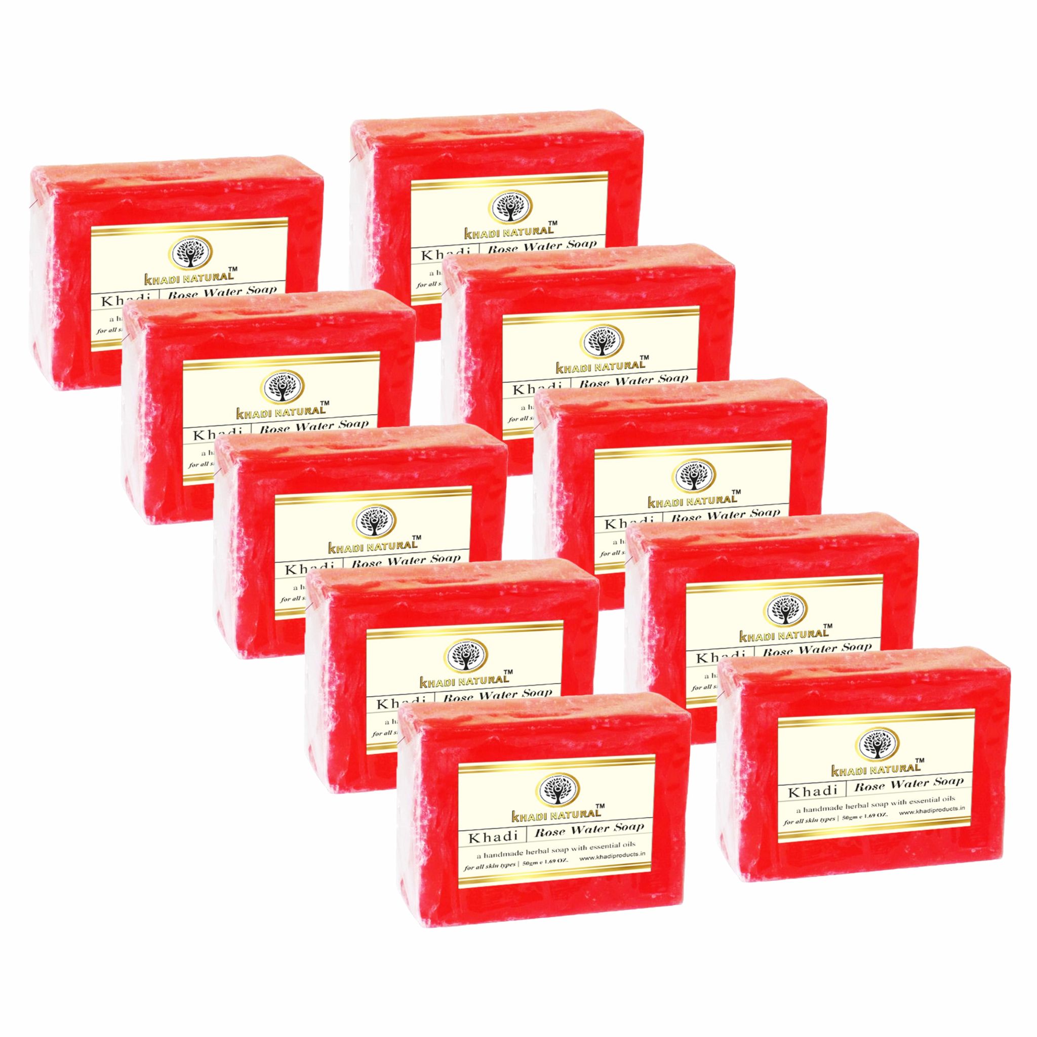 Khadi Natural Rose Water Soap 125g (Pack of 10) - Floral Freshness for Skin Care