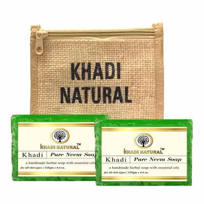 Khadi Natural Jute Pure Neem Soap 125g (Pack of 2) - Eco-Friendly Neem-Infused Cleansing