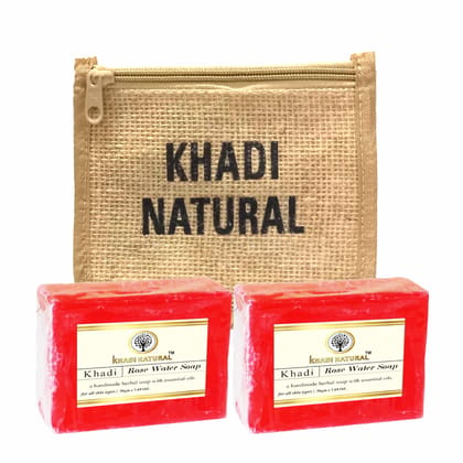 Khadi Natural Jute Rose Water Soap 125g (Pack of 2) - Rose-Infused Herbal Cleanse in Eco-Friendly Packaging