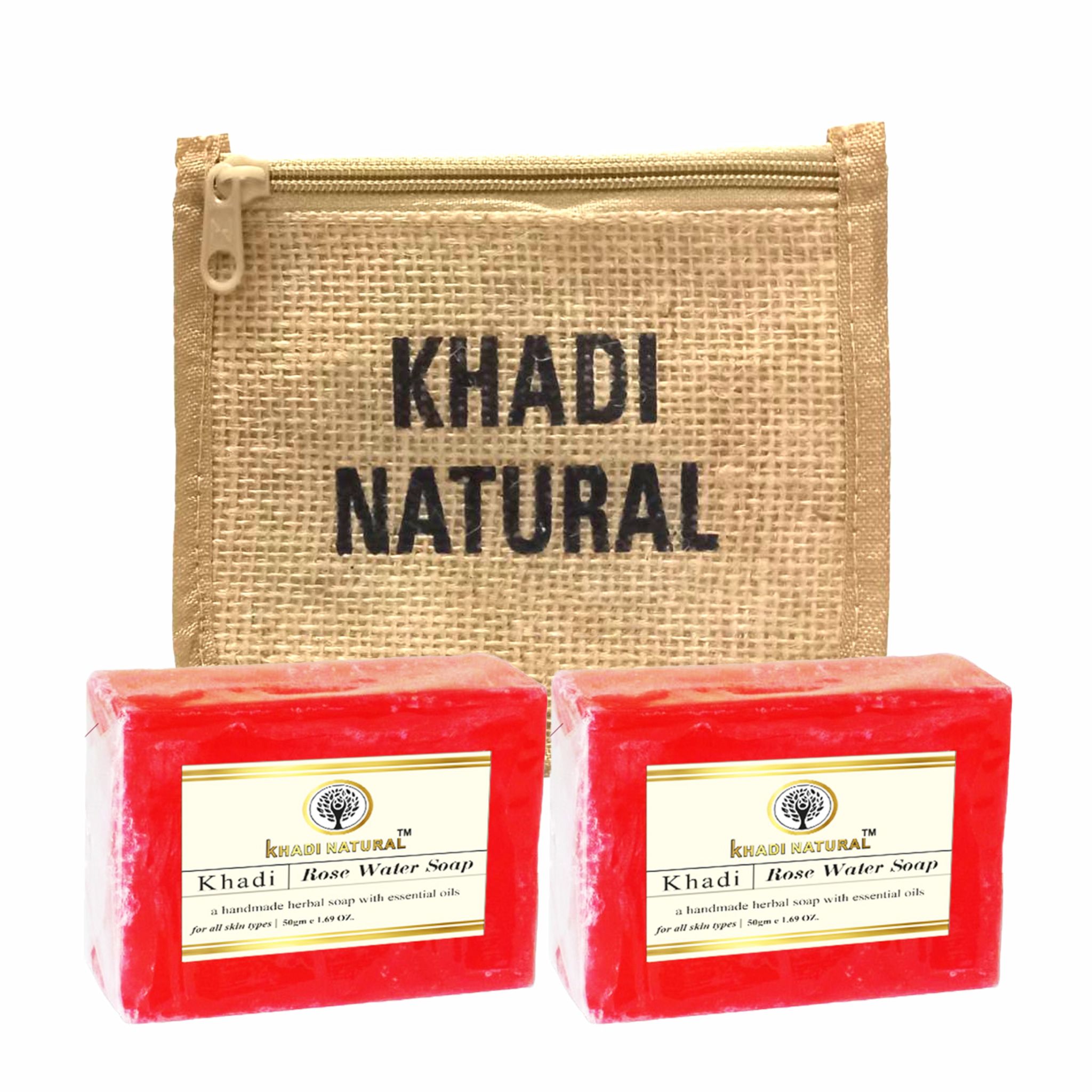 Khadi Natural Jute Rose Water Soap 125g (Pack of 2) - Rose-Infused Herbal Cleanse in Eco-Friendly Packaging