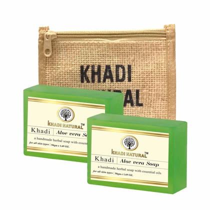 Khadi Natural Jute Aloe Vera Soap 125g (Pack of 2) - Aloe-Infused Herbal Cleanse in Eco-Friendly Packaging