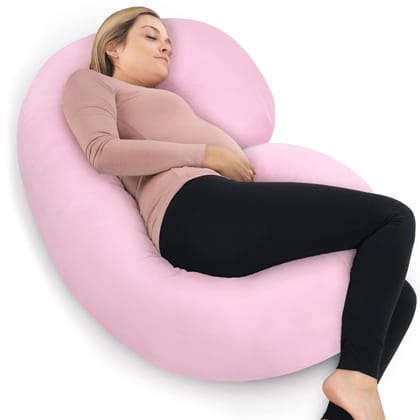 MELLIFLUOUS ULTRA SOFT VELVET FIBRE C SHAPED PREGNANCY PILLOW/SUPPORT BODY PILLOW FOR PREGNANT WOMEN WITH ZIPPERED COVER (PINK)